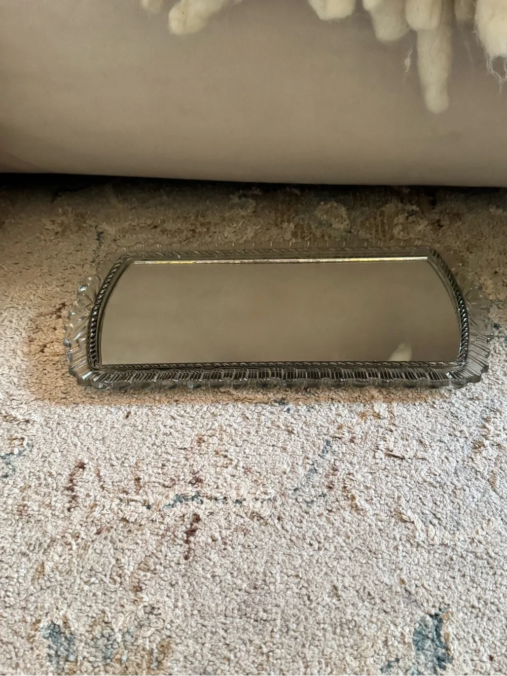 Decorative Silver Half-Round Vanity Mirror - Cream